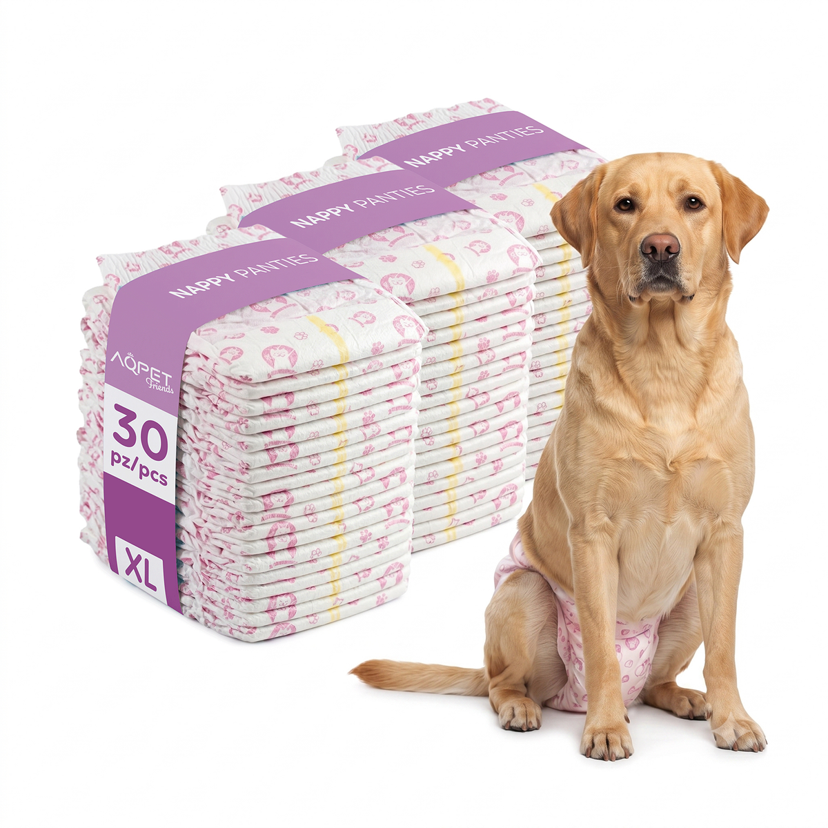 AQPET FRIENDS Nappy Panties Couches en bande pour chiennes, 30 pièces, absorbantes, hygiène quotidienne