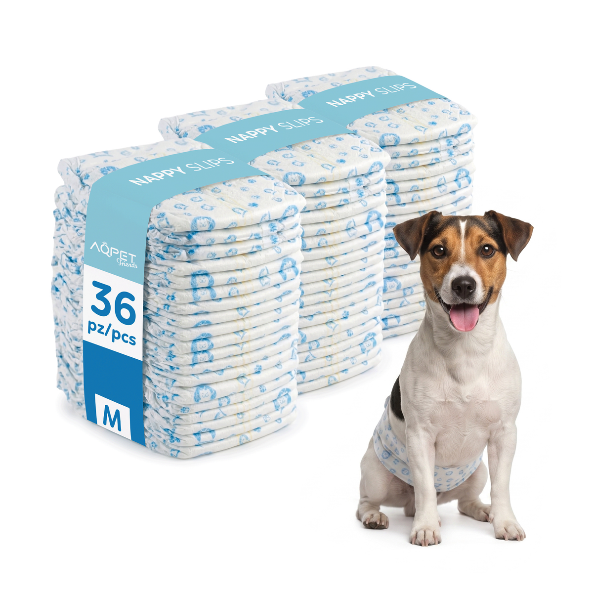 AQPET FRIENDS Nappy Slips Couches en bande pour chiens mâles, 36 pièces, absorbantes, hygiène quotidienne
