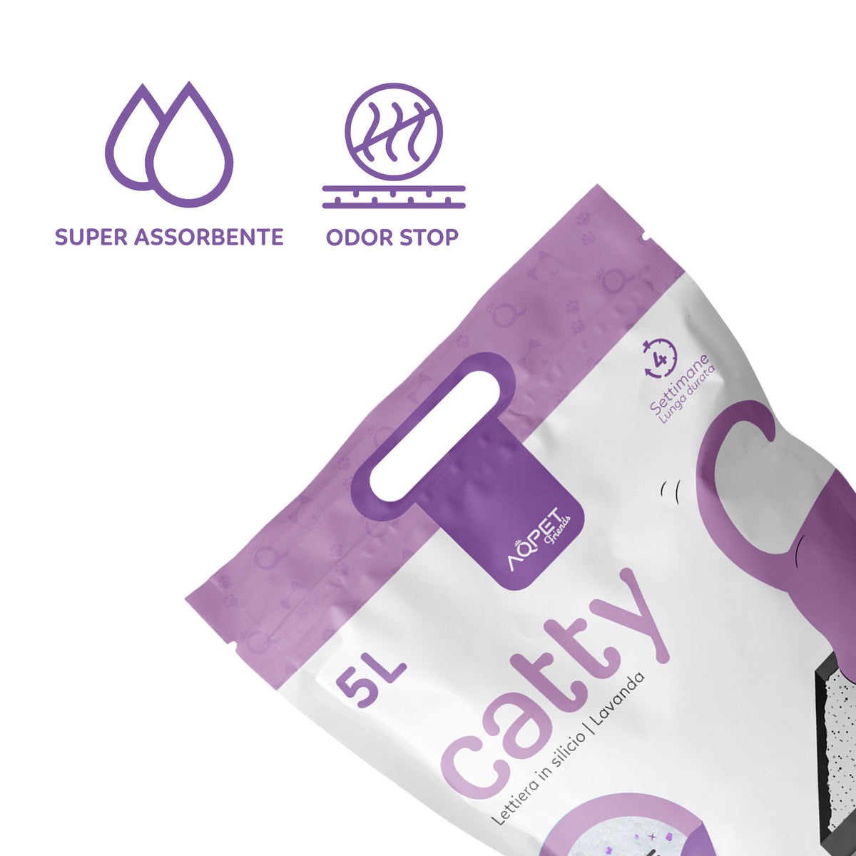 AQPET FRIENDS Litière en silice Catty parfum lavande pour chats, super absorbante, anti-odeurs, hygiène du chat
