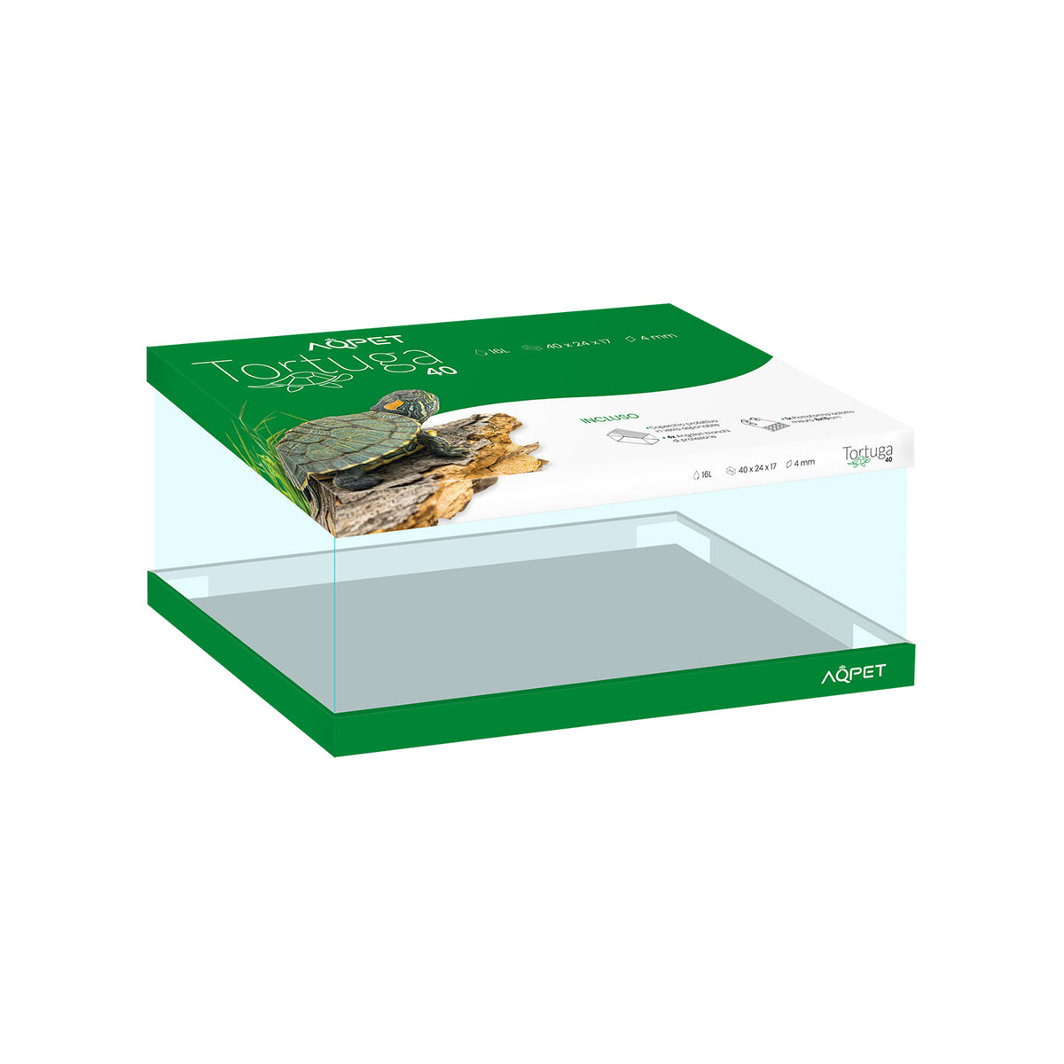AQPET AQUATERRARIUM EN VERRE TORTUGA 40 - 40X24X17 CM AVEC ÎLOT