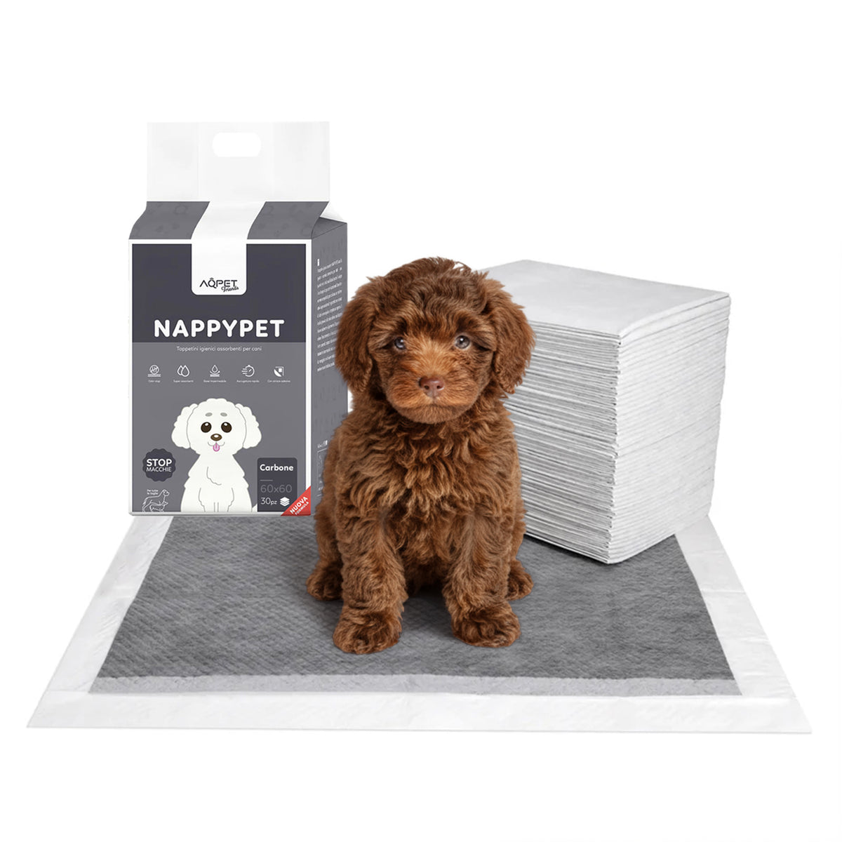 AQPET FRIENDS Tapis hygiéniques au charbon, taille 30 pièces, pour chiens, ultra-absorbants, anti-odeurs, imperméables, pour l’apprentissage des chiots, l’hygiène à la maison, au charbon actif et l’hygiène quotidienne