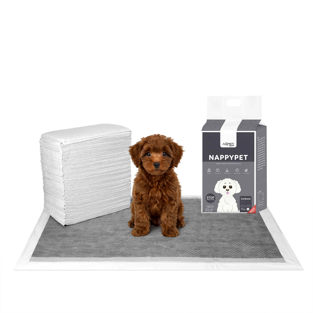 AQPET FRIENDS Tapis hygiéniques au charbon, taille 30 pièces, pour chiens, ultra-absorbants, anti-odeurs, imperméables, pour l’apprentissage des chiots, l’hygiène à la maison, au charbon actif et l’hygiène quotidienne