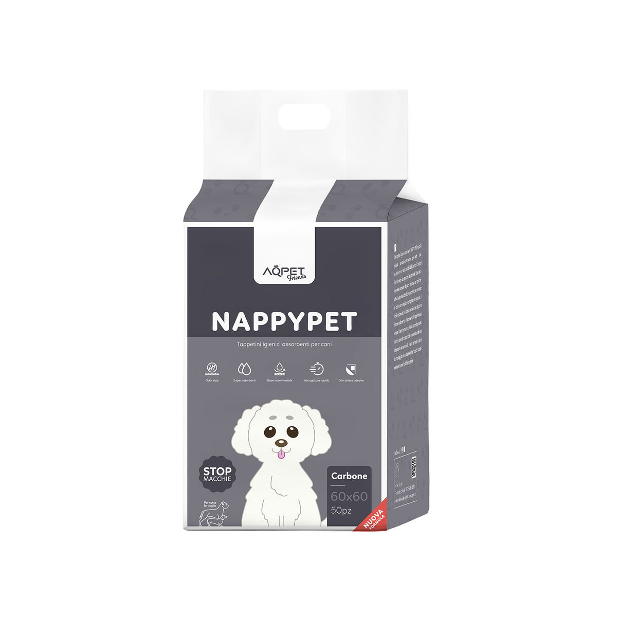 AQPET FRIENDS Tapis hygiéniques au charbon, taille 50 pièces, pour chiens, ultra-absorbants, anti-odeurs, imperméables, pour l’apprentissage des chiots et l’hygiène quotidienne à la maison, au charbon actif