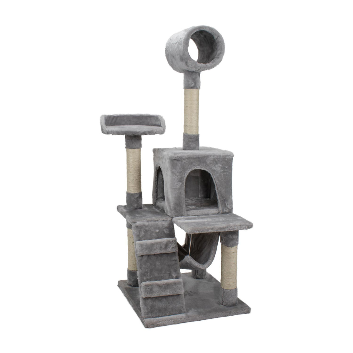 AQPET FRIENDS arbre à chat Berlin 135 cm avec niche, aire de jeux et griffoir pour chats, couleur grise