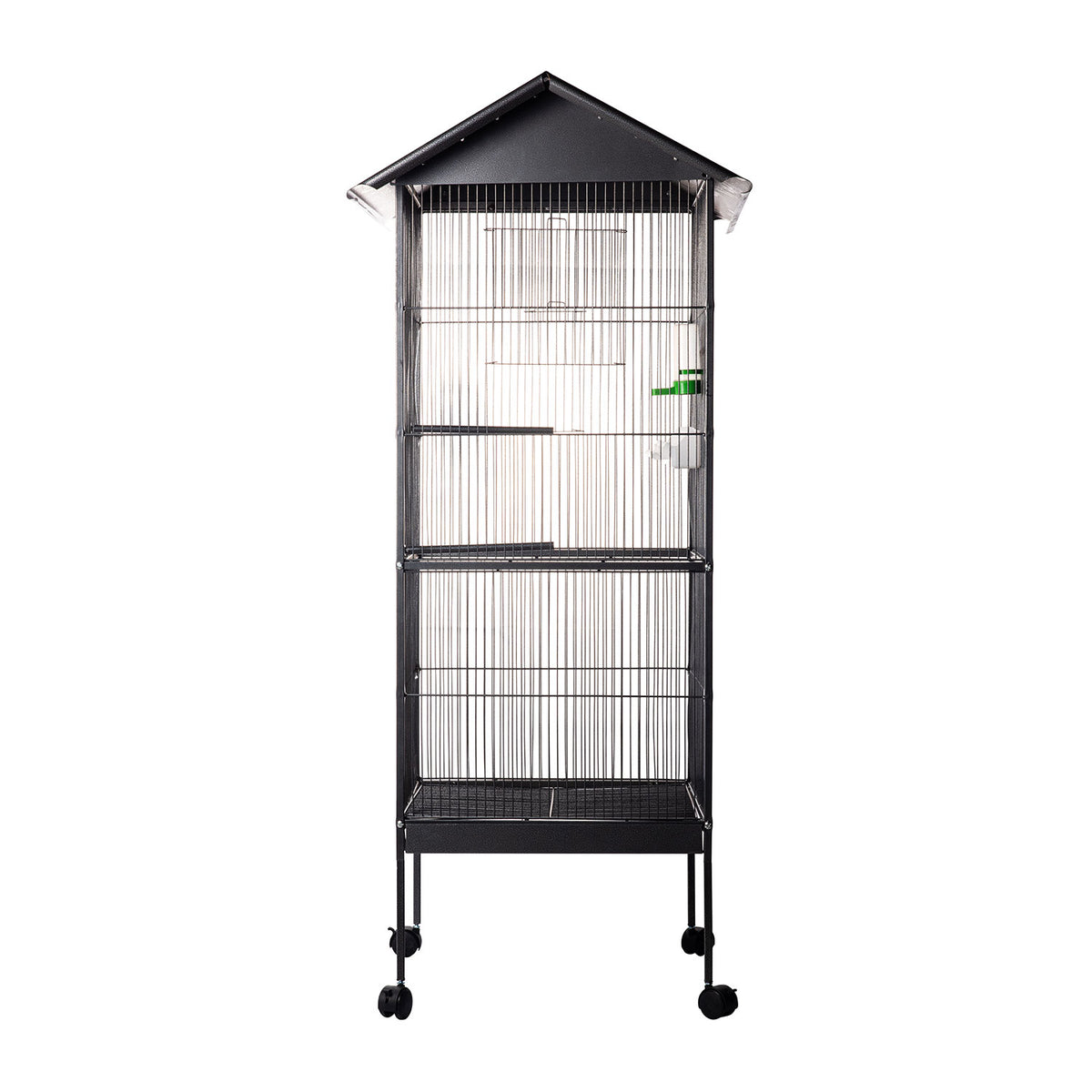 AQPET FRIENDS Volière avec toit pour grands oiseaux et canaris, cage en métal avec pied et roulettes, adaptée à l’intérieur et à l’extérieur, dimensions 157x52x52 cm, noire