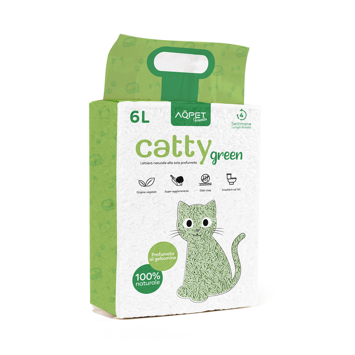 AQPET FRIENDS Catty Green litière à base de soja, parfum jasmin, 6LT, pour chats, ultra-absorbante, anti-odeurs, hygiène féline