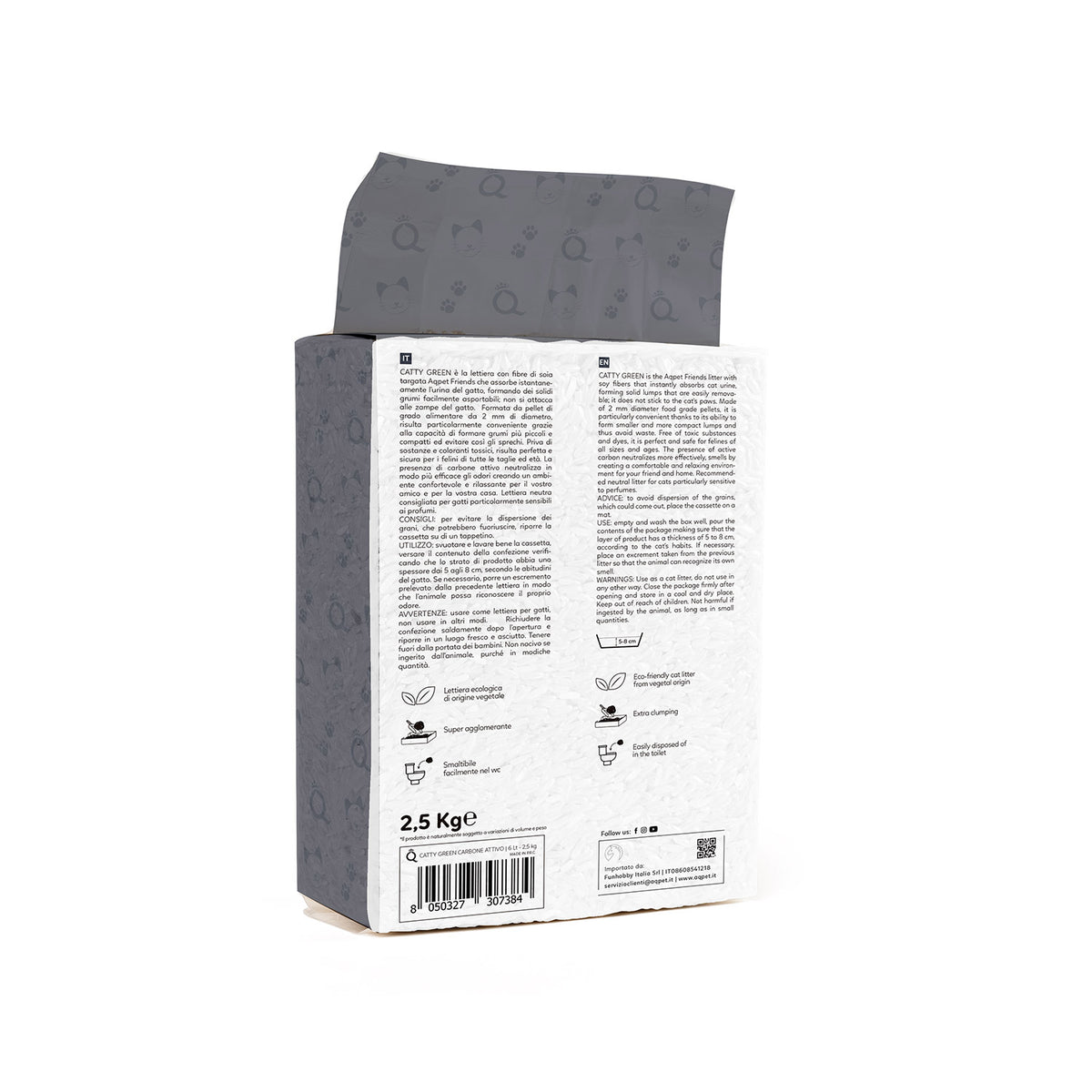 AQPET FRIENDS Catty Green litière à base de soja, parfum charbon actif, 6LT, pour chats, ultra-absorbante, anti-odeurs, hygiène féline