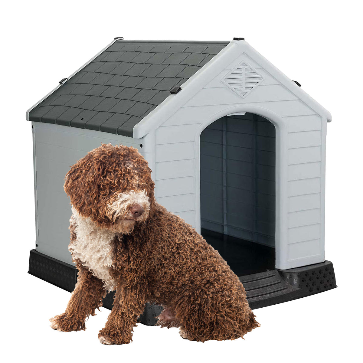 AQPET FRIENDS Chalet Niche en plastique imperméable pour chiens et chats, confort et détente, pour intérieur et extérieur