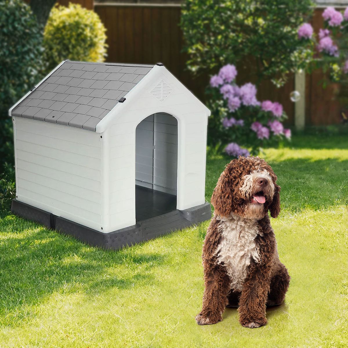 AQPET FRIENDS Chalet Niche en plastique imperméable pour chiens et chats, confort et détente, pour intérieur et extérieur