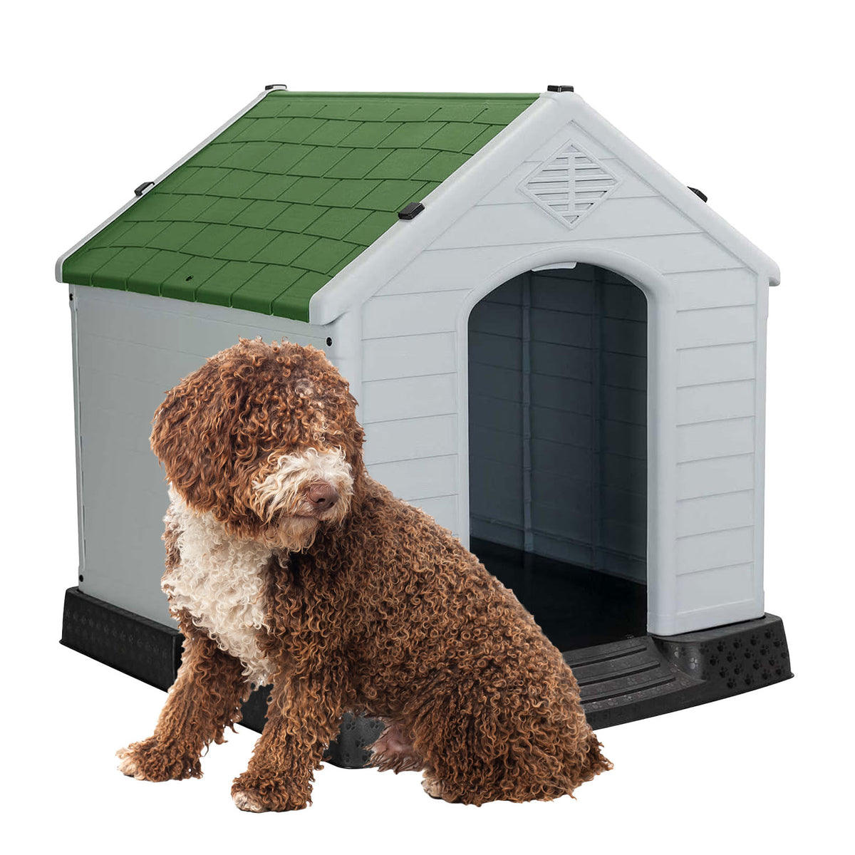 AQPET FRIENDS Chalet Niche en plastique imperméable pour chiens et chats, confort et détente, pour intérieur et extérieur