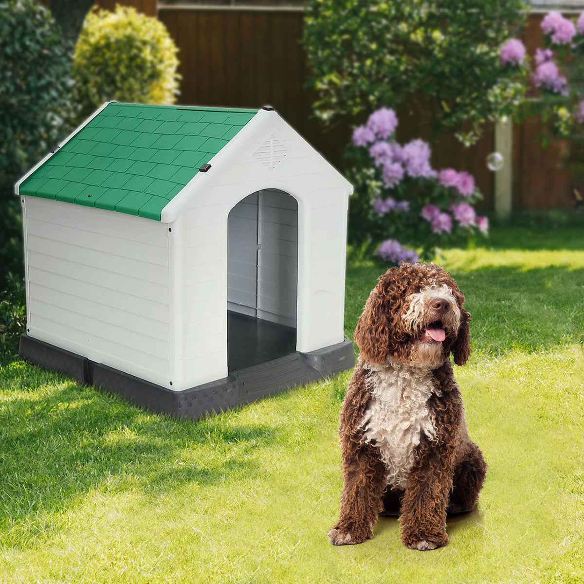 AQPET FRIENDS Chalet Niche en plastique imperméable pour chiens et chats, confort et détente, pour intérieur et extérieur