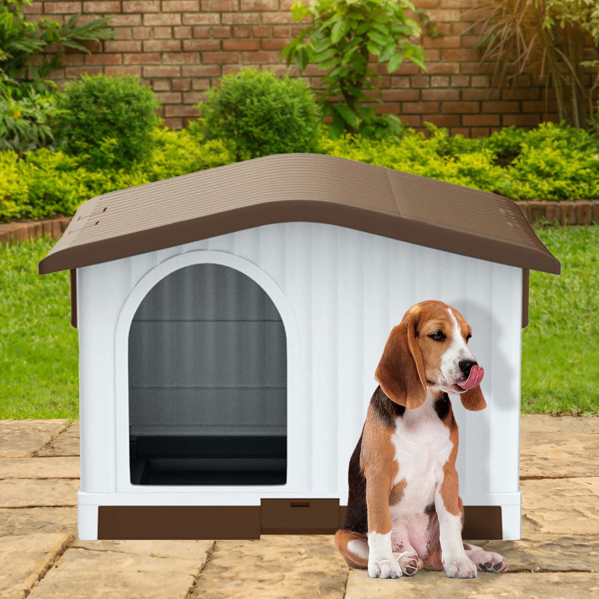 AQPET FRIENDS Villa Niche en plastique - 87 X 74 X 61 H, couleur marron, pour chiens et chats, confort et détente