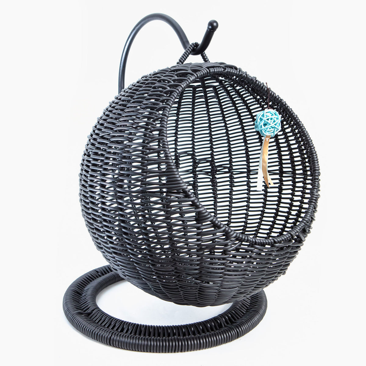 AQPET FRIENDS Morfeo panier suspendu pour chats et chatons en osier tressé à la main, avec coussin moelleux inclus, couleur noire, 46x62 cm