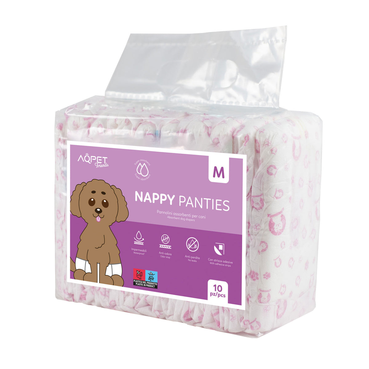 AQPET FRIENDS Nappy Panties couches-culottes pour chiennes, 10 pièces absorbantes pour l’hygiène quotidienne