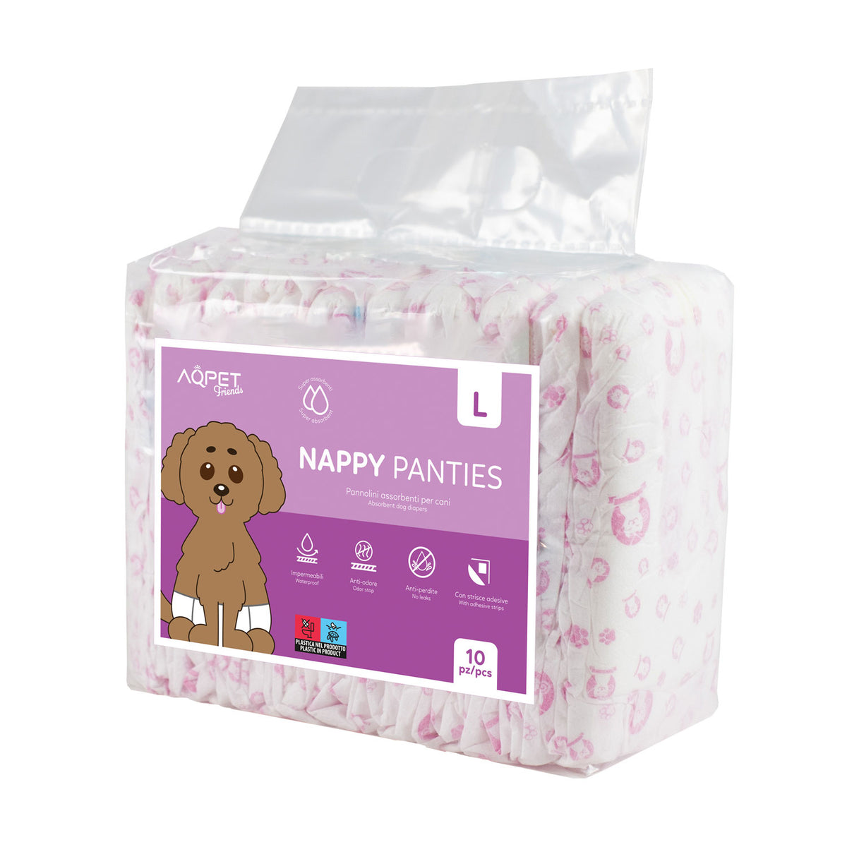 AQPET FRIENDS Nappy Panties couches-culottes pour chiennes, 10 pièces absorbantes pour l’hygiène quotidienne