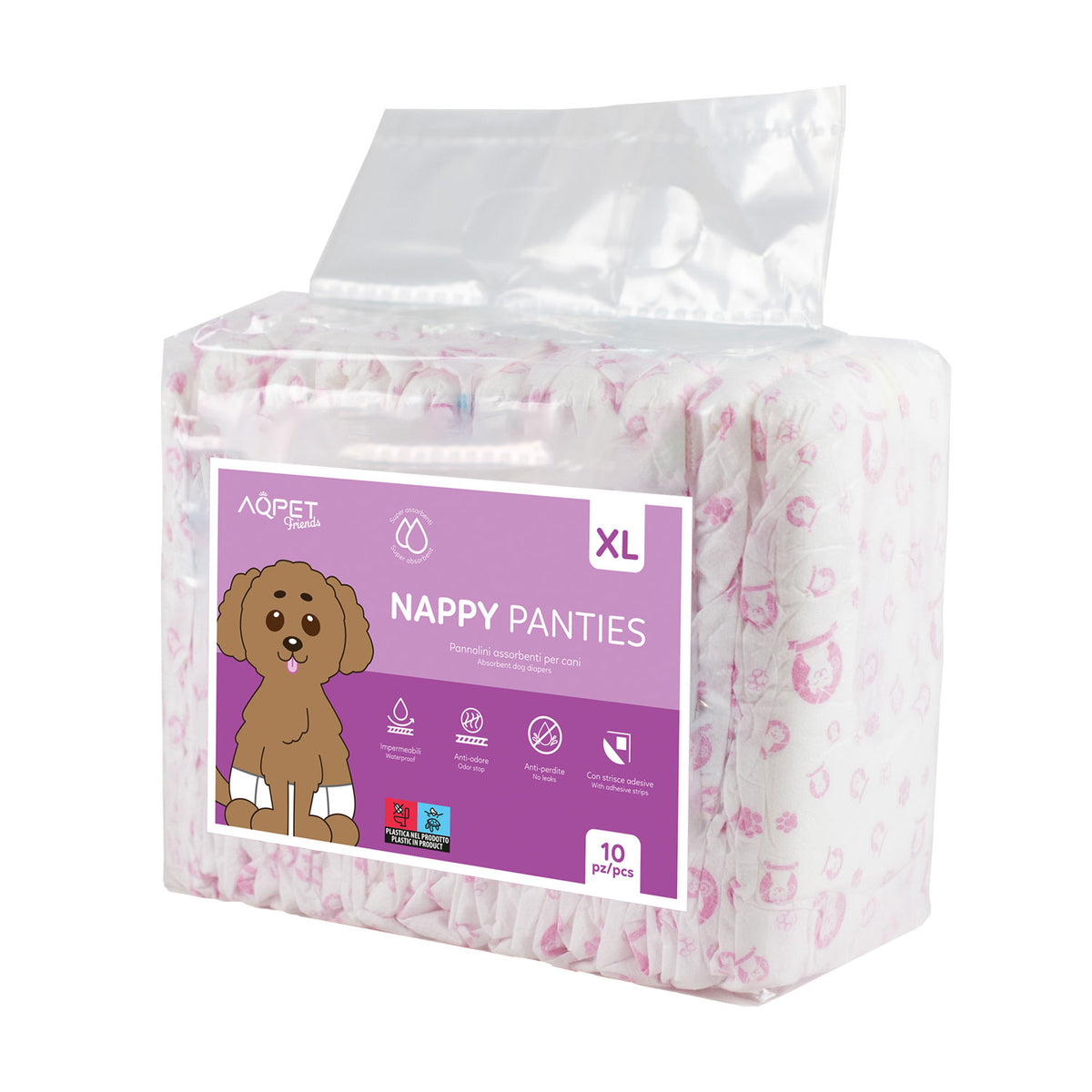 AQPET FRIENDS Nappy Panties couches-culottes pour chiennes, 10 pièces absorbantes pour l’hygiène quotidienne