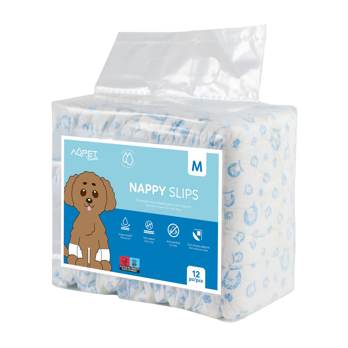 AQPET FRIENDS Nappy Slips couches-culottes pour chiens mâles, 12 pièces absorbantes pour l’hygiène quotidienne