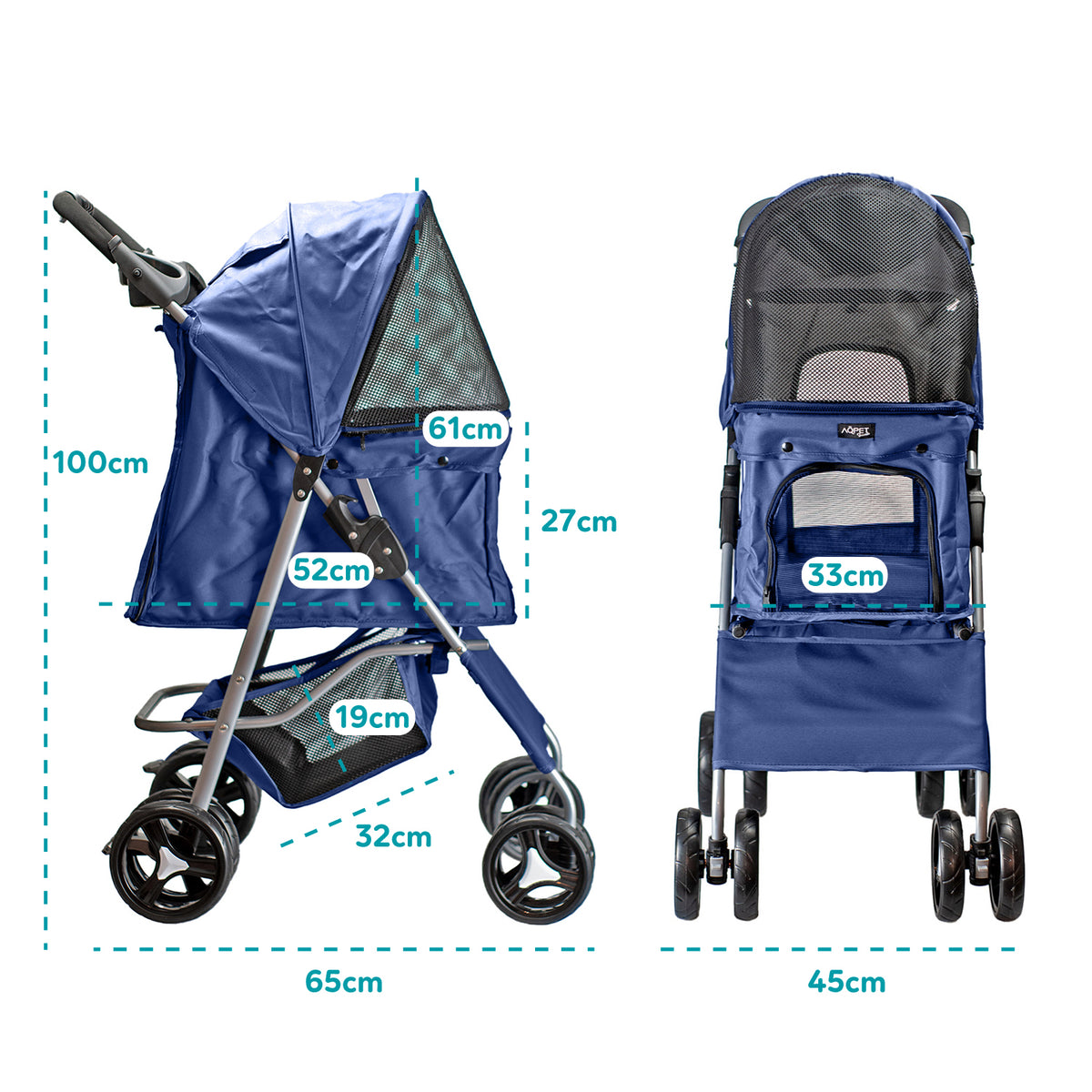 AQPET FRIENDS Poussette confortable et pratique pour chiens de taille moyenne / petite, pour chiens et chats, voyage en toute sécurité