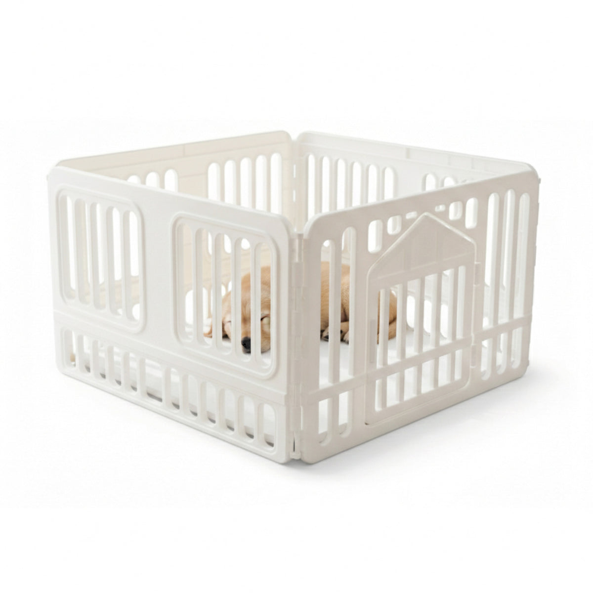 AQPET FRIENDS Parc intérieur pour chiens 97x97x60h cm en plastique avec porte – Enclos modulaire blanc pour chiots et animaux domestiques – Parc de confinement pour la maison, les chats et les chiens