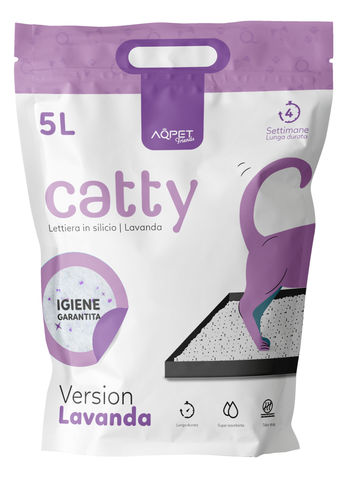 AQPET FRIENDS Litière en silice Catty parfum lavande pour chats, super absorbante, anti-odeurs, hygiène du chat