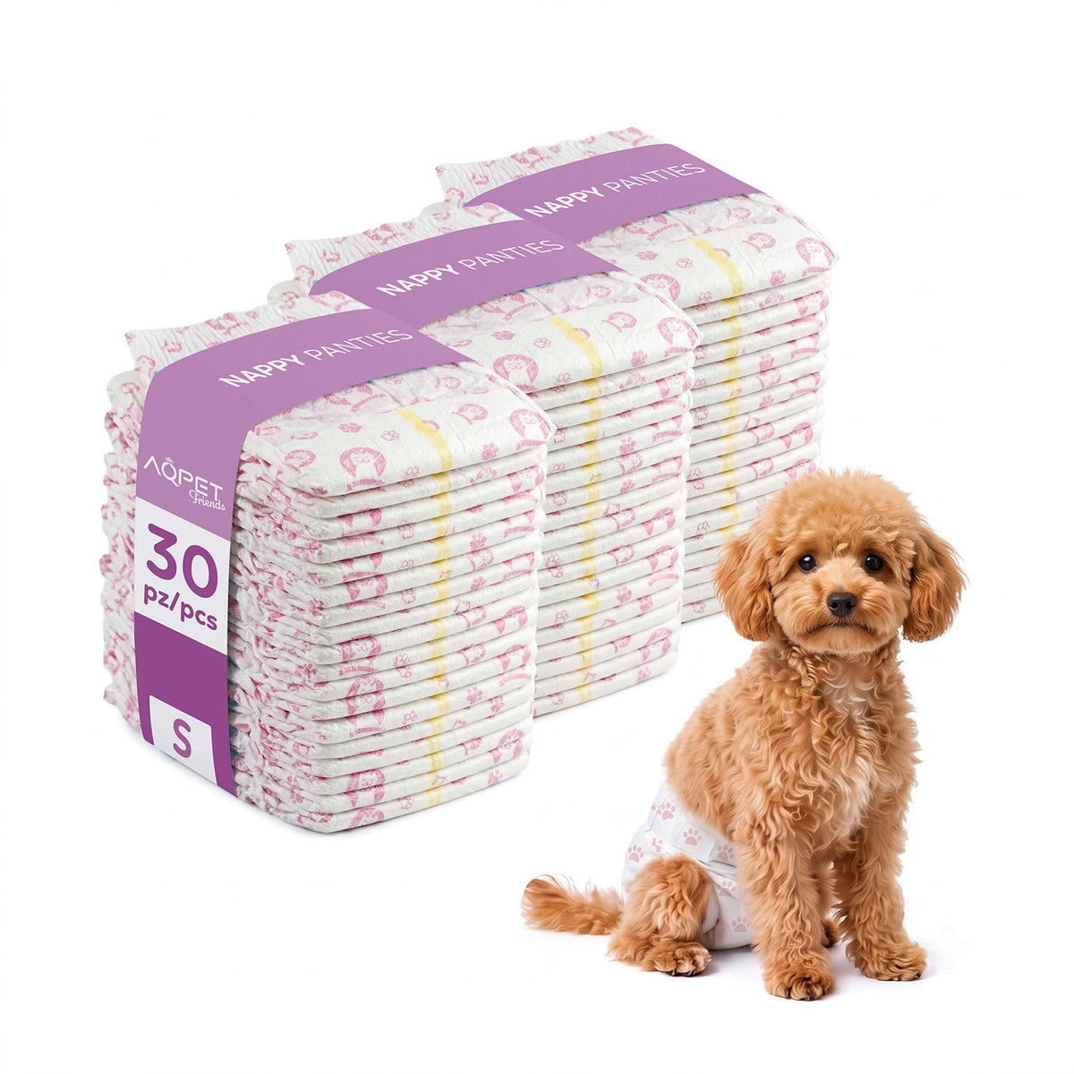 AQPET FRIENDS Nappy Panties Couches en bande pour chiennes, 30 pièces, absorbantes, hygiène quotidienne
