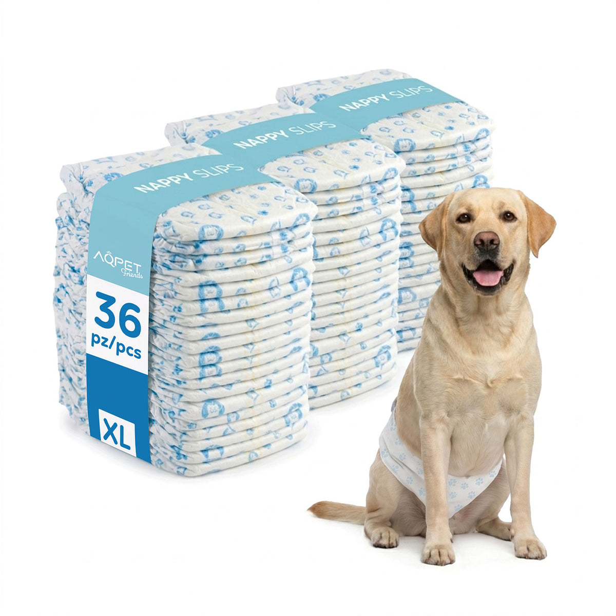AQPET FRIENDS Nappy Slips Couches en bande pour chiens mâles, 36 pièces, absorbantes, hygiène quotidienne