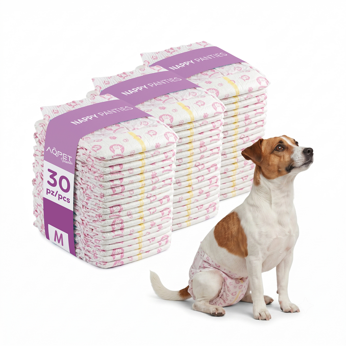 AQPET FRIENDS Nappy Panties Couches en bande pour chiennes, 30 pièces, absorbantes, hygiène quotidienne