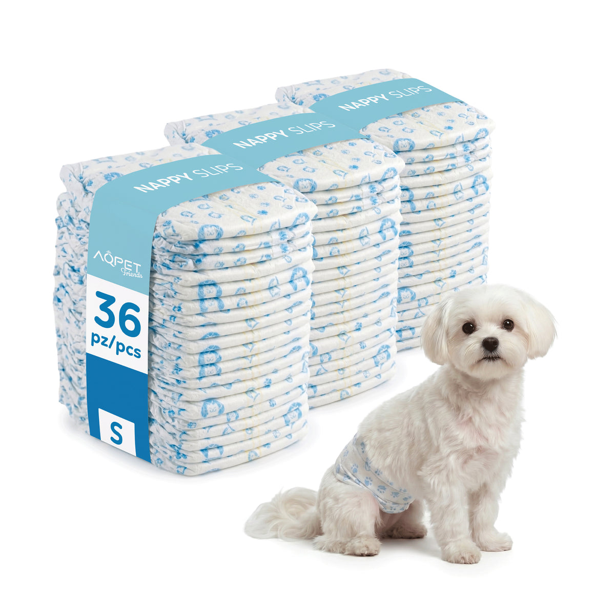 AQPET FRIENDS Nappy Slips Couches en bande pour chiens mâles, 36 pièces, absorbantes, hygiène quotidienne