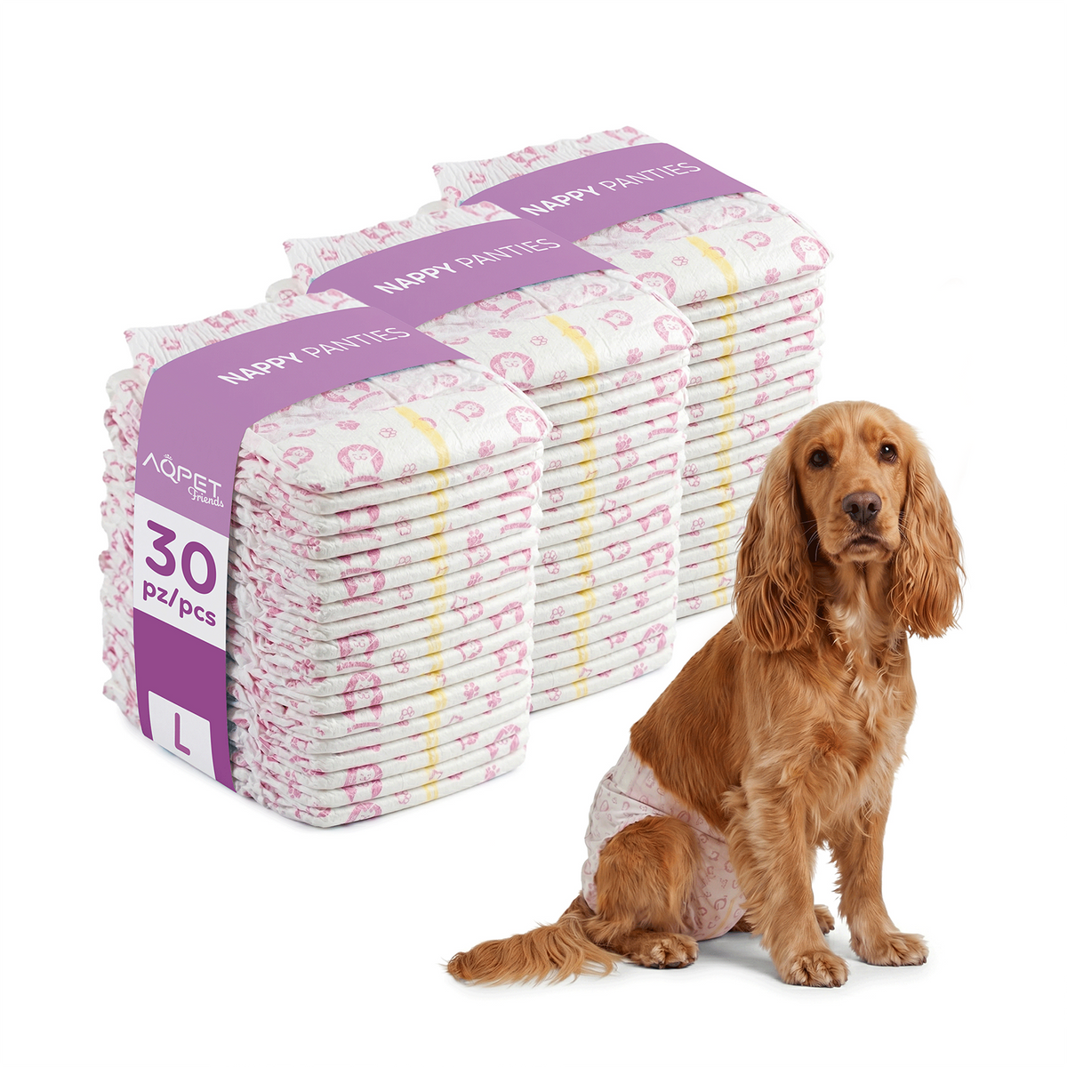 AQPET FRIENDS Nappy Panties Couches en bande pour chiennes, 30 pièces, absorbantes, hygiène quotidienne