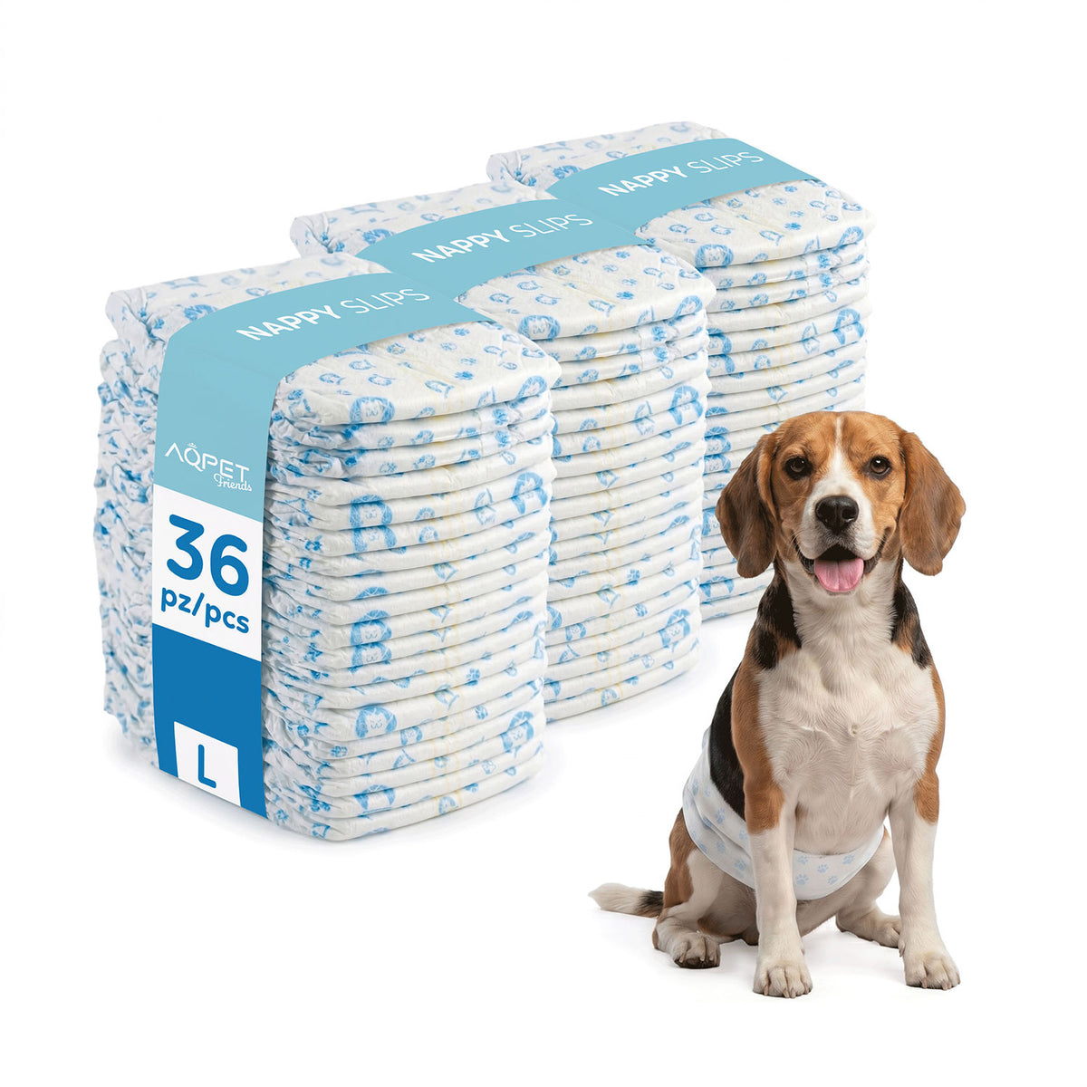 AQPET FRIENDS Nappy Slips Couches en bande pour chiens mâles, 36 pièces, absorbantes, hygiène quotidienne