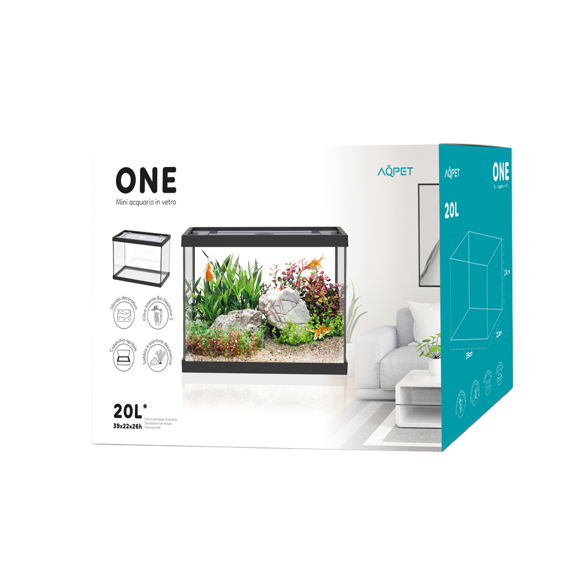AQPET AQUARIUM ONE MINI EN VERRE 20 L 39x22x26h NOIR