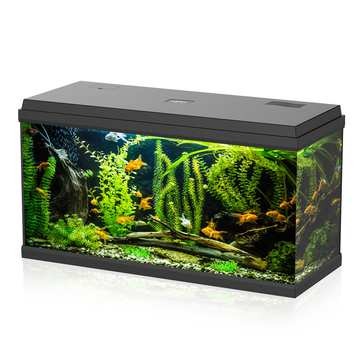 AQPET AQUARIUM SIMPLY LED 100 NOIR COMPLET AVEC DOUBLE ÉCLAIRAGE, FILTRE ET CHAUFFAGE - 80X32X45 H CM
