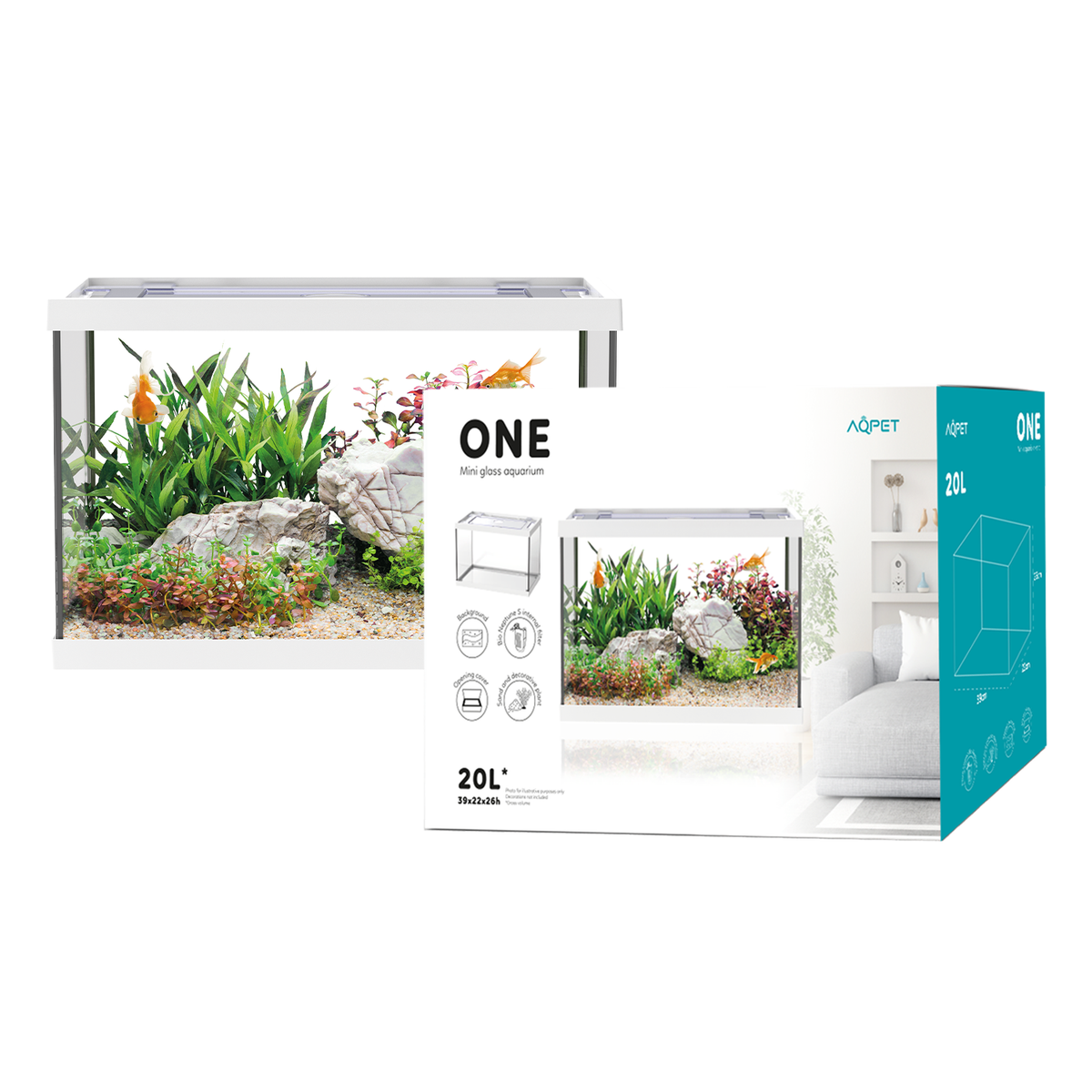 AQPET AQUARIUM ONE MINI EN VERRE 20 LT 39x22x26h BLANC