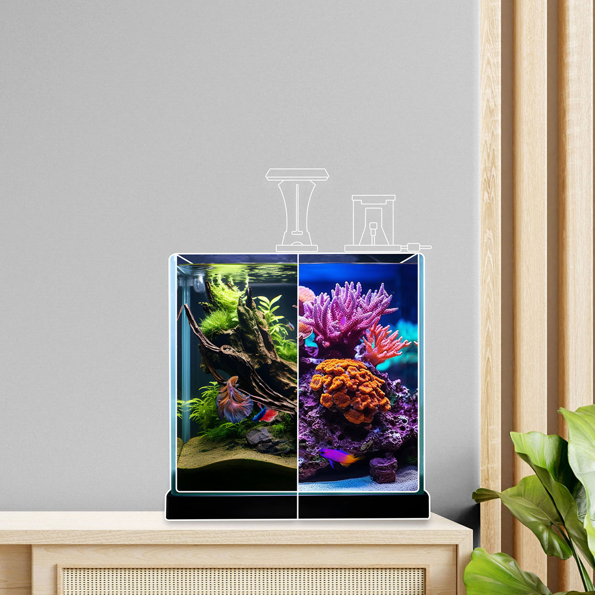 AQPET AQUARIUM EN VERRE QUBE 25 ENSEMBLE COMPLET ÉCLAIRAGE + POMPE + MATÉRIAUX FILTRANTS