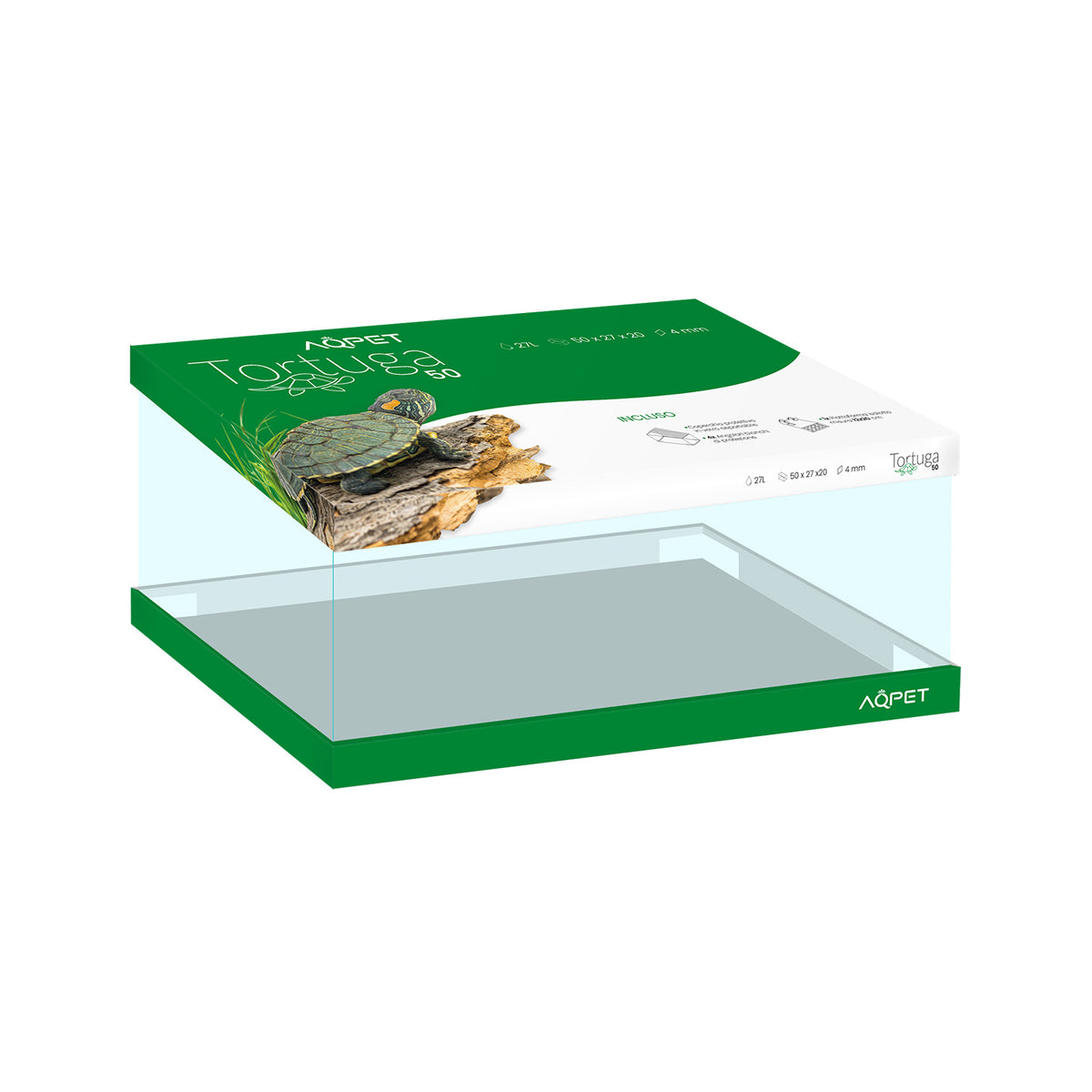 AQPET AQUATERRARIUM EN VERRE TORTUGA 50 - 50X27X20 CM AVEC ÎLOT
