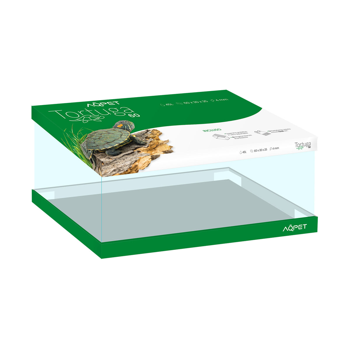 AQPET AQUATERRARIUM EN VERRE TORTUGA 60 - 60X30X25 CM AVEC ÎLOT