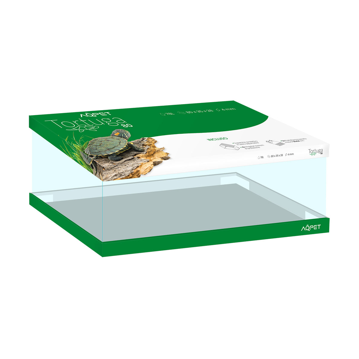 AQPET AQUATERRARIUM EN VERRE TORTUGA 80 - 80X35X28 CM AVEC ÎLOT