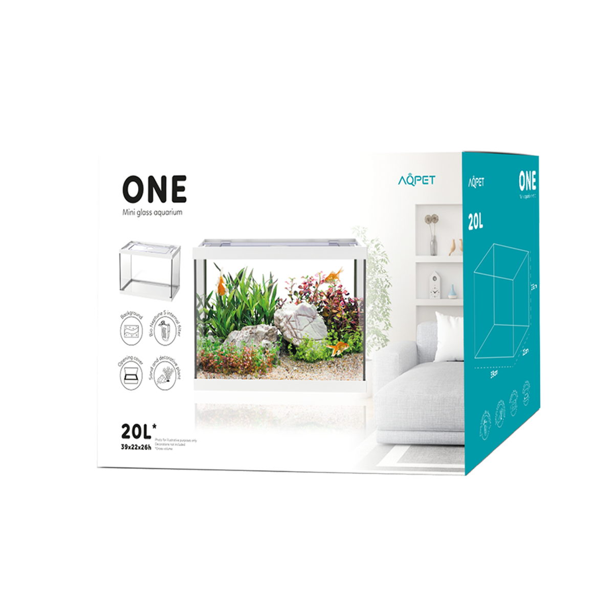 AQPET AQUARIUM ONE MINI EN VERRE 20 LT 39x22x26h BLANC