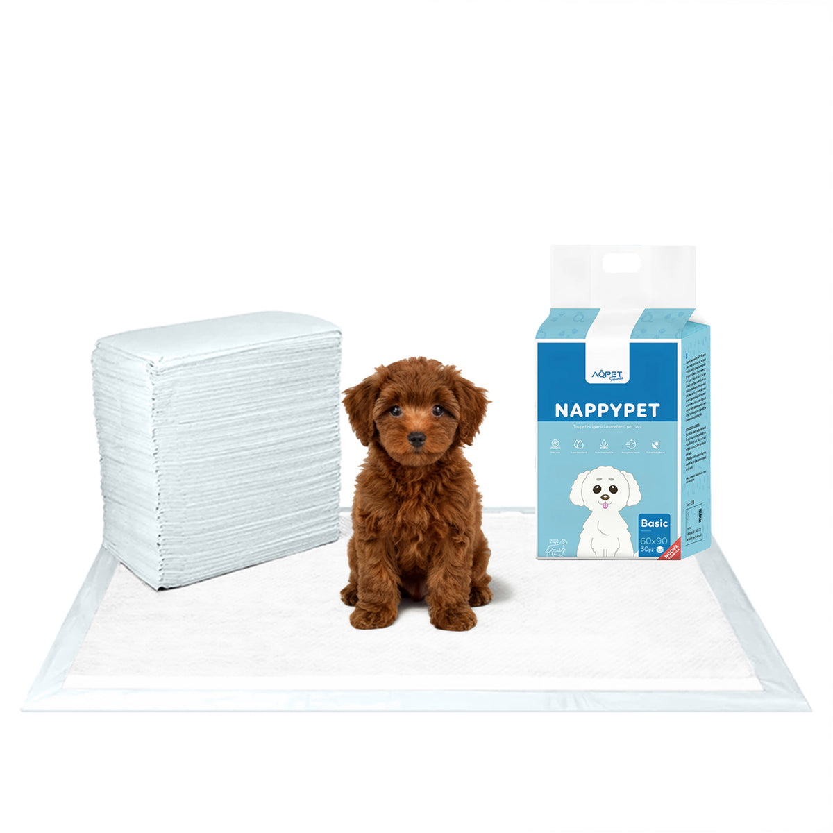 AQPET FRIENDS Tapis hygiéniques Basic, taille 30 pièces, pour chiens, ultra-absorbants, anti-odeurs, imperméables, pour l’apprentissage des chiots, l’hygiène à la maison et l’hygiène quotidienne
