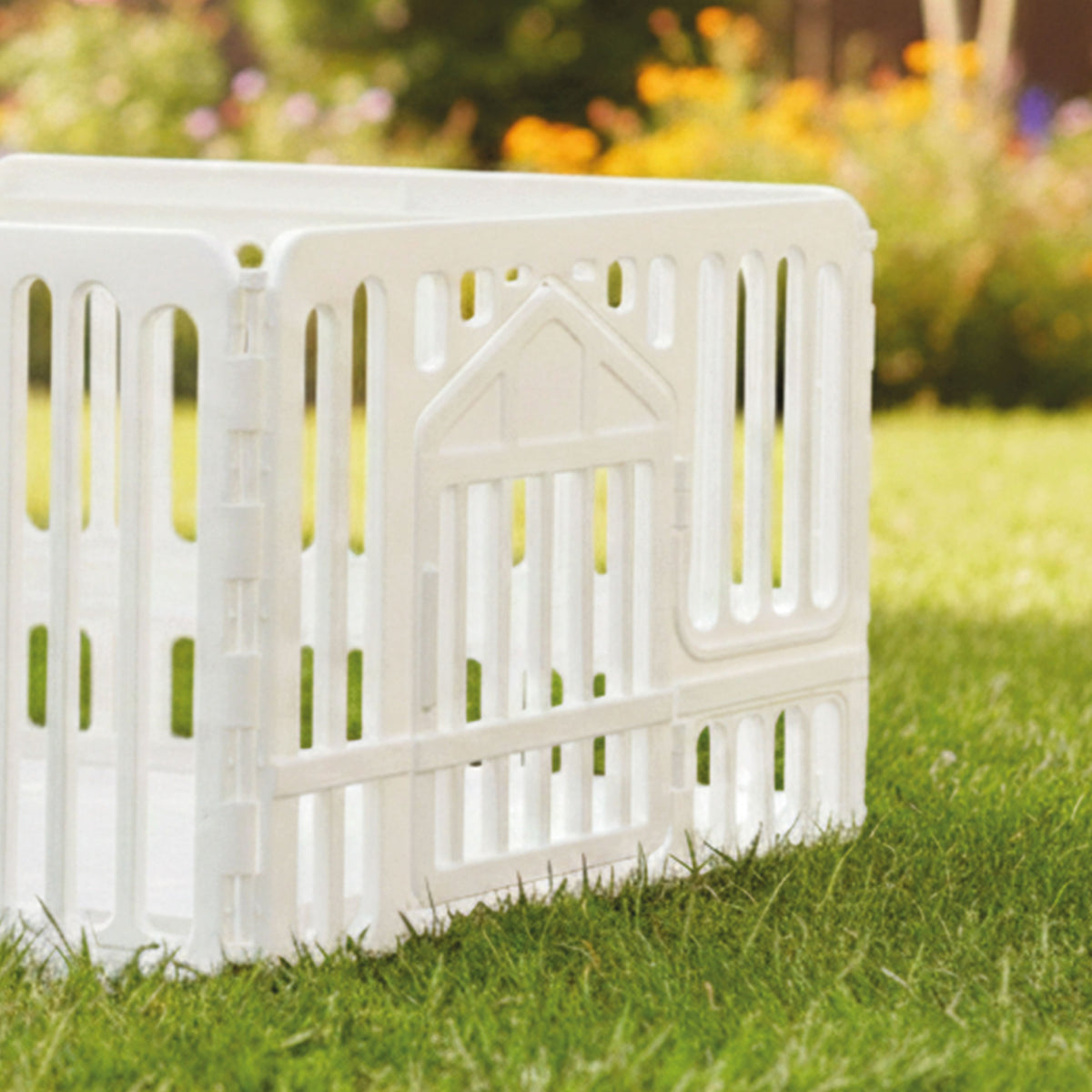 AQPET FRIENDS Parc intérieur pour chiens 97x97x60h cm en plastique avec porte – Enclos modulaire blanc pour chiots et animaux domestiques – Parc de confinement pour la maison, les chats et les chiens