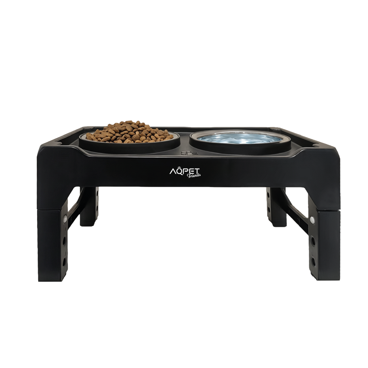 AQPET FRIENDS Support surélevé pour gamelles de chiens à 3 niveaux réglables – Support antidérapant 40x22x8-26h cm avec 2 gamelles en acier inoxydable Ø14 cm – Améliore la posture pendant les repas