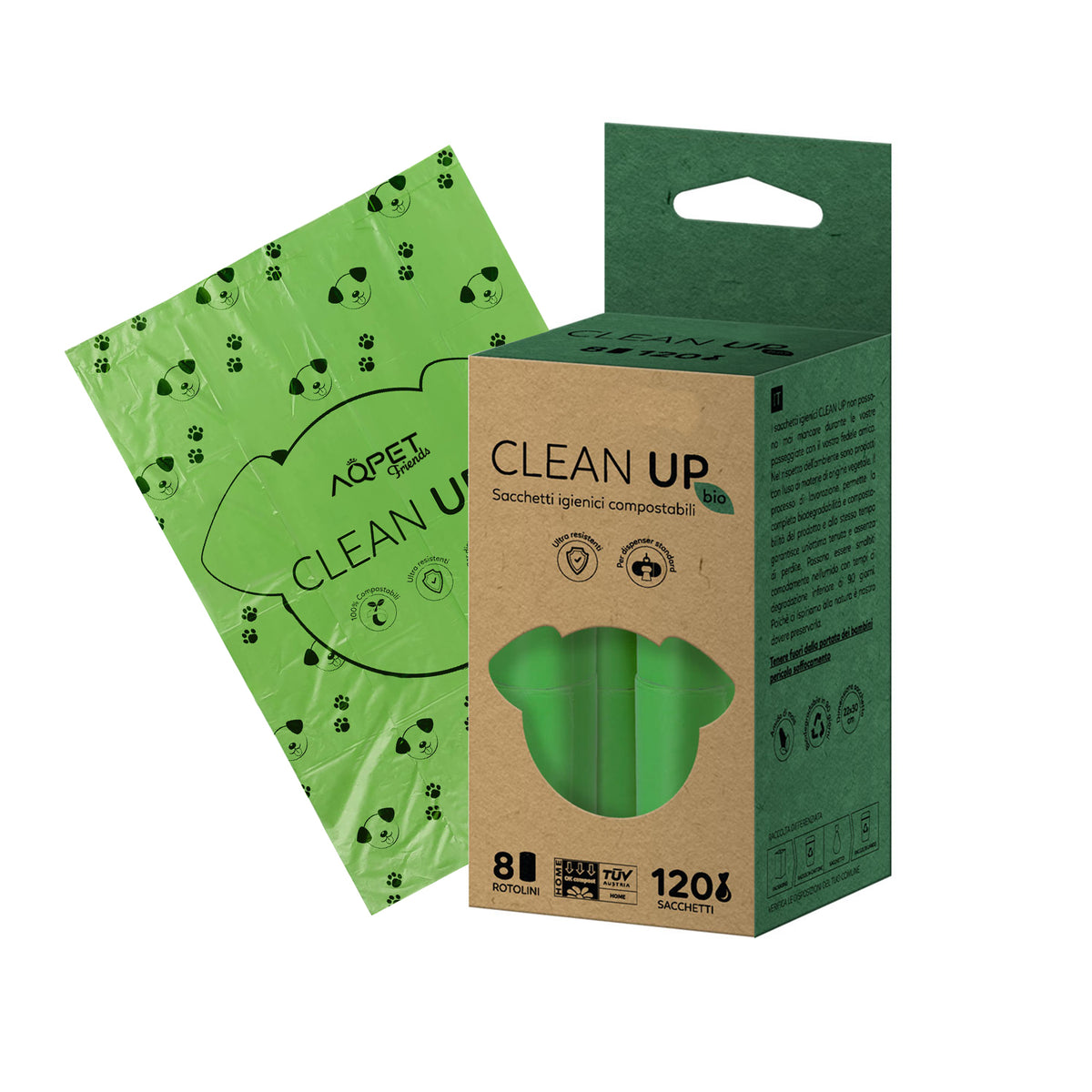 AQPET FRIENDS Clean Up Bio Sacs hygiéniques compostables 8X15 - 120 sacs