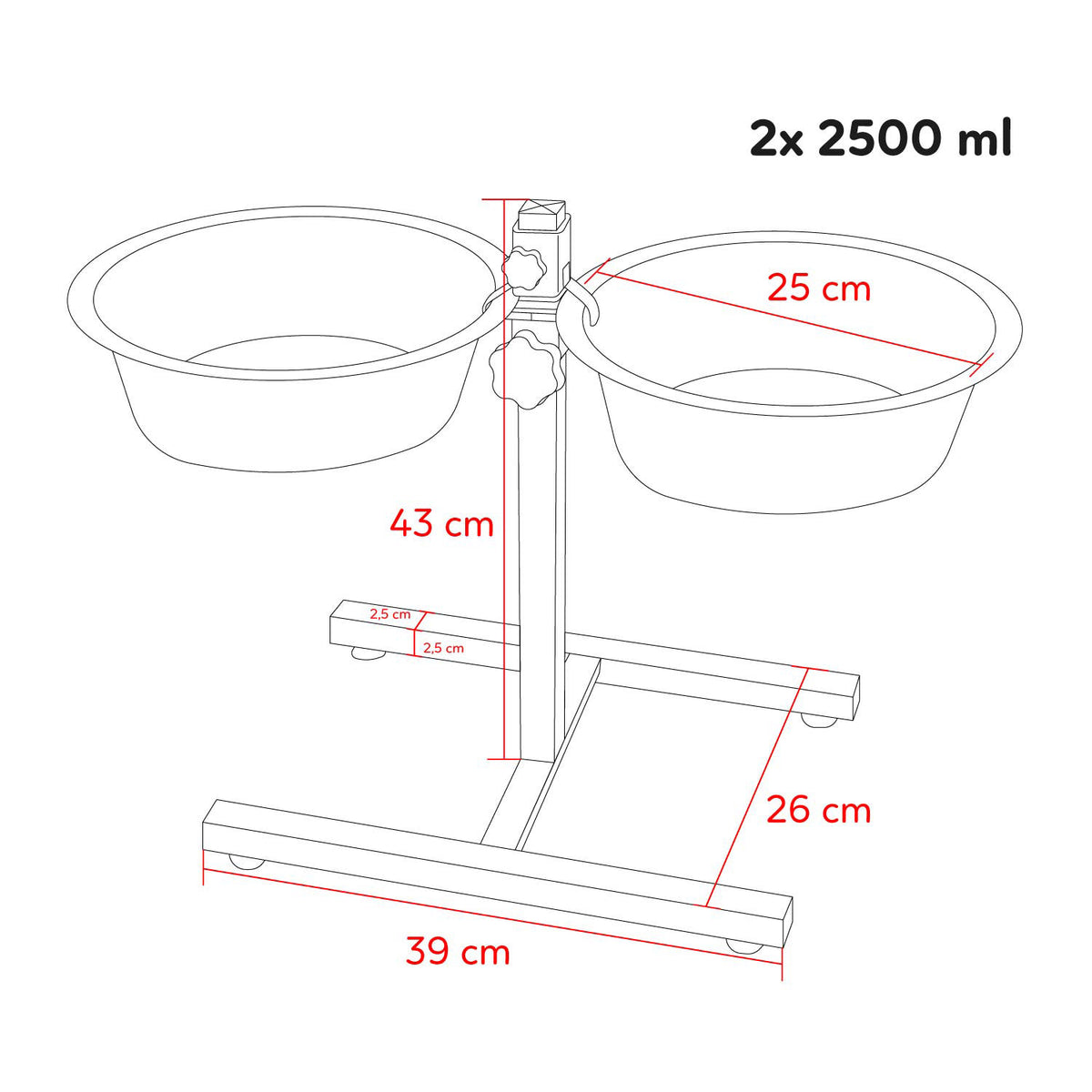 AQPET FRIENDS Gnammy Support H avec 2 écuelles surélevées en acier inoxydable, hauteur réglable, pour chiens, chats et petits animaux