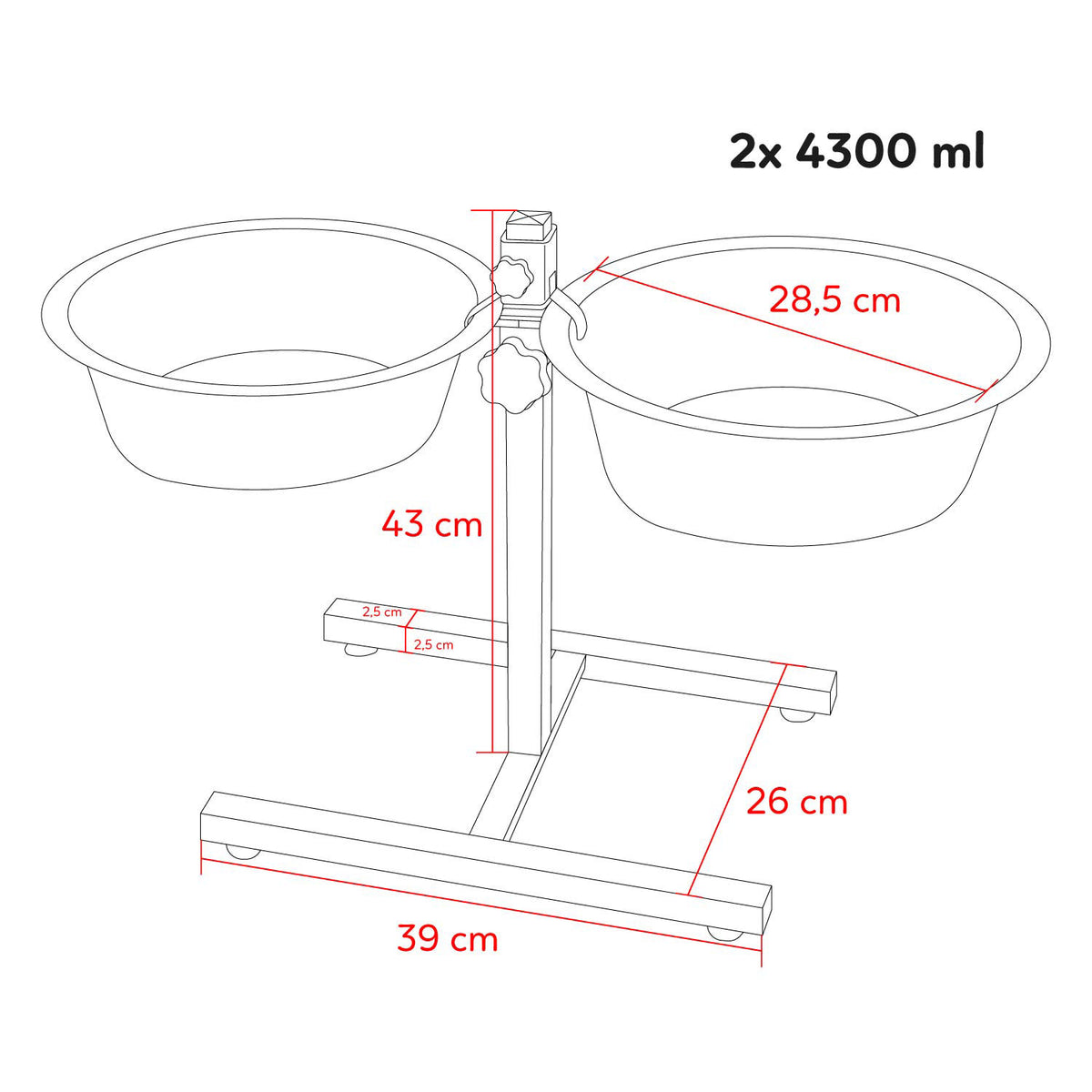 AQPET FRIENDS Gnammy Support H avec 2 écuelles surélevées en acier inoxydable, hauteur réglable, pour chiens, chats et petits animaux