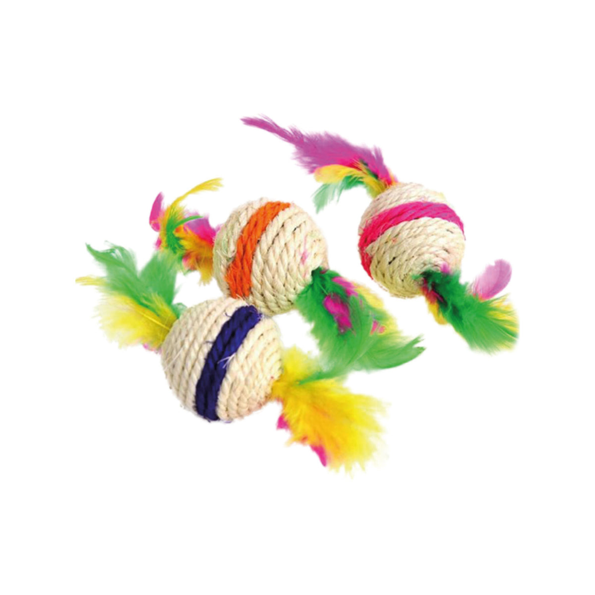 AQPET FRIENDS Jouet pour chat Balle en sisal avec plumes et grelot - 4,5/16 cm Jeu pour chats