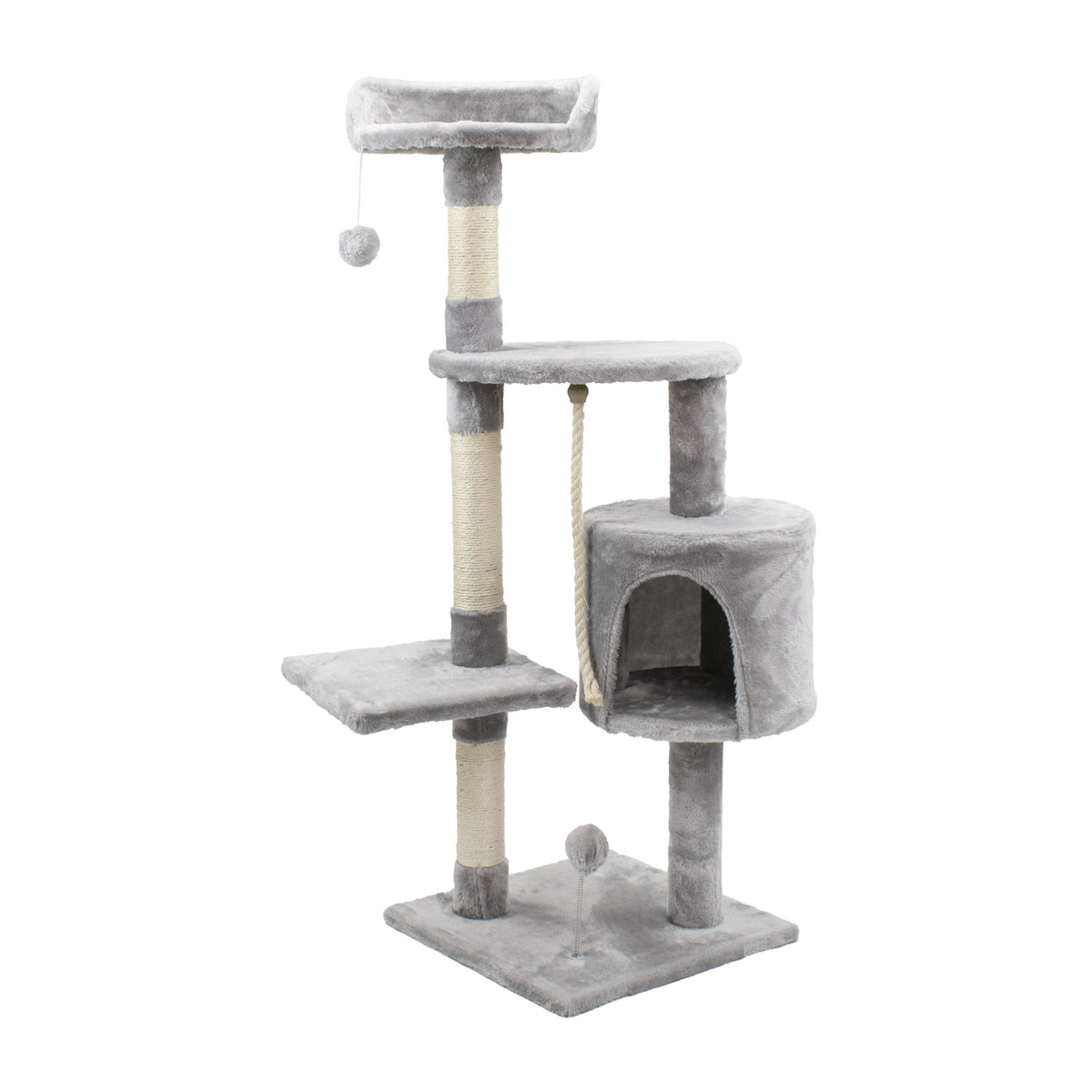AQPET FRIENDS arbre à chat Amsterdam 112 cm avec niche, aire de jeux et griffoir pour chats, couleur grise