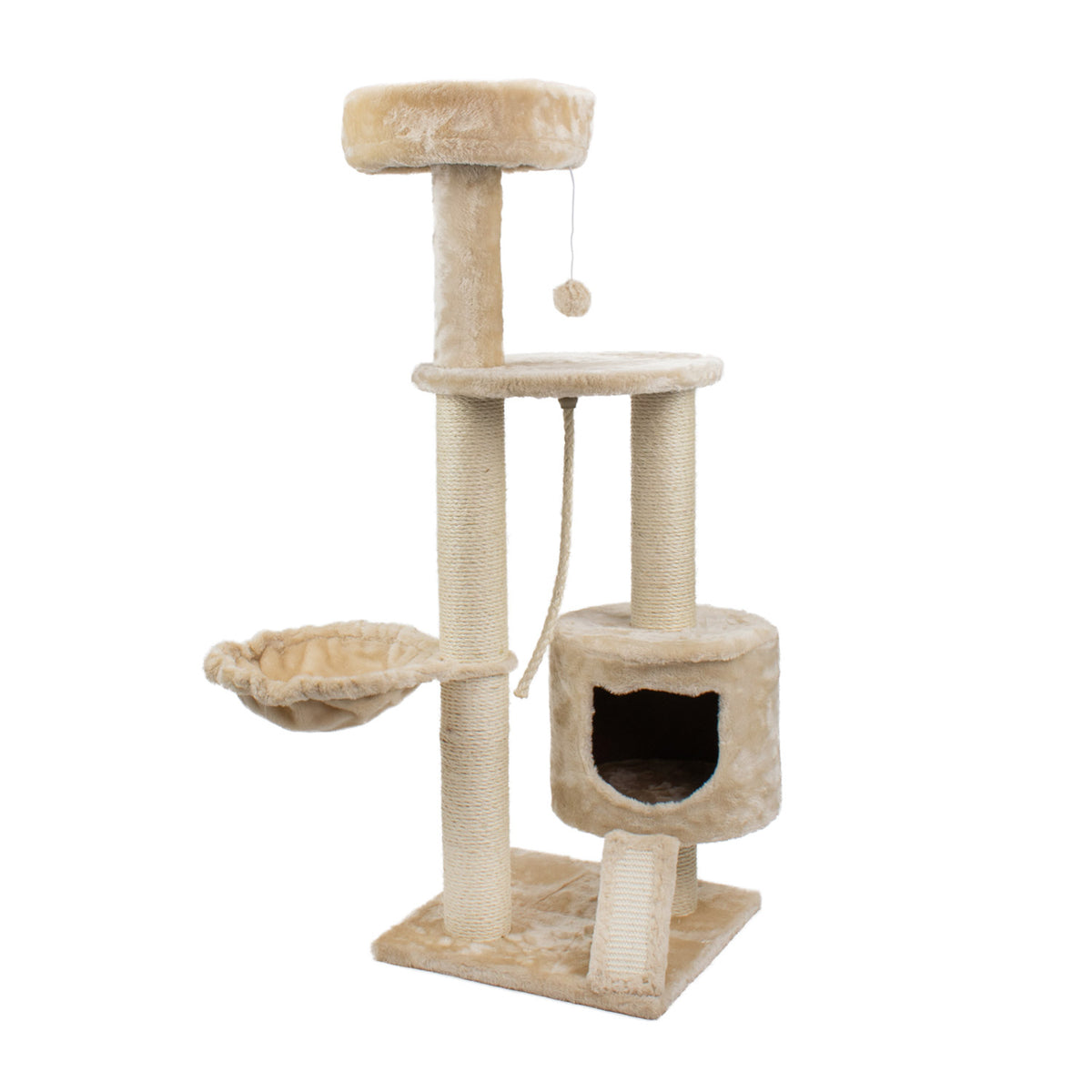 AQPET FRIENDS arbre à chat Athens 115 cm avec niche, aire de jeux et griffoir pour chats, couleur beige