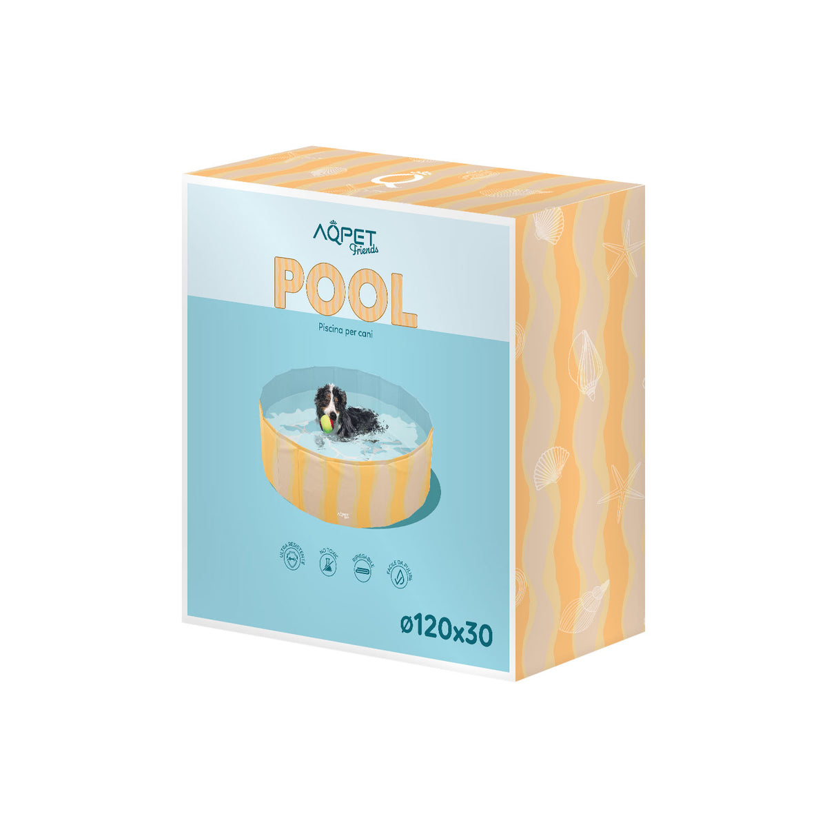 AQPET FRIENDS Pool piscine pour chien, motif Sea, pliable et anti-rayures, pour extérieur et jardin
