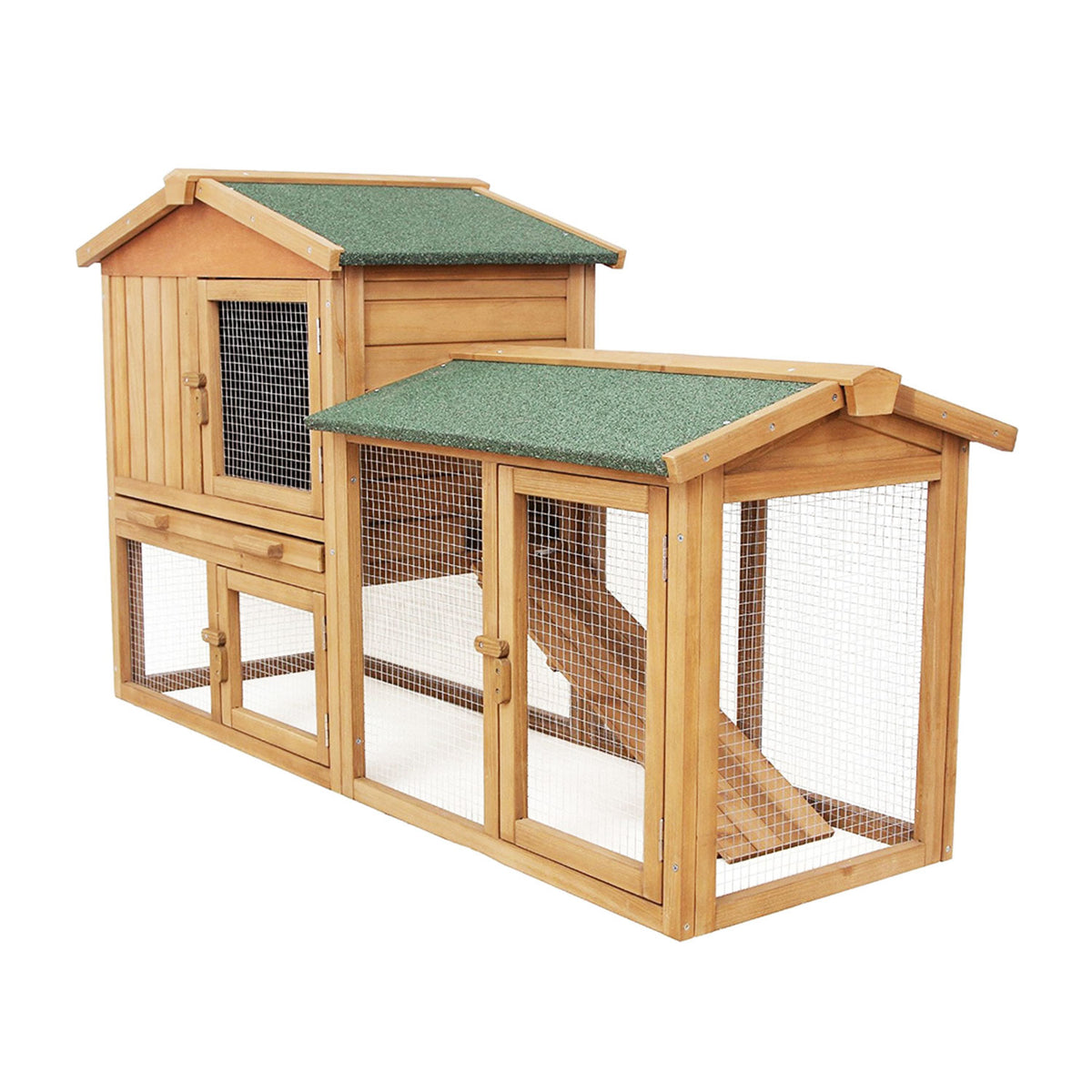 AQPET FRIENDS Cage pour lapins, clapier avec toit, taille XL, pour extérieur, en bois, à deux niveaux, 147X53X85h cm