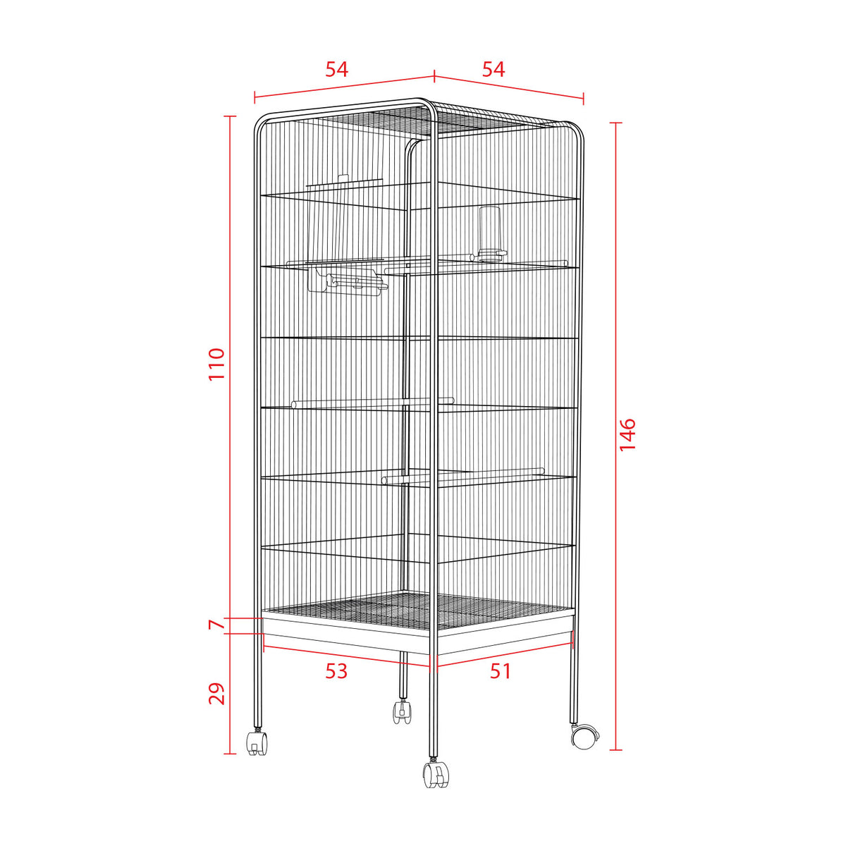 AQPET FRIENDS Volière pour canaris et oiseaux, cage complète en métal sans toit, adaptée à l’intérieur, dimensions 146x54x54 cm, couleur noire